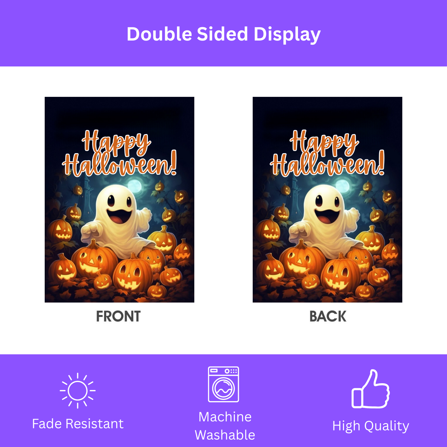 White Ghost and Jack-o-lanterns Garden Flag