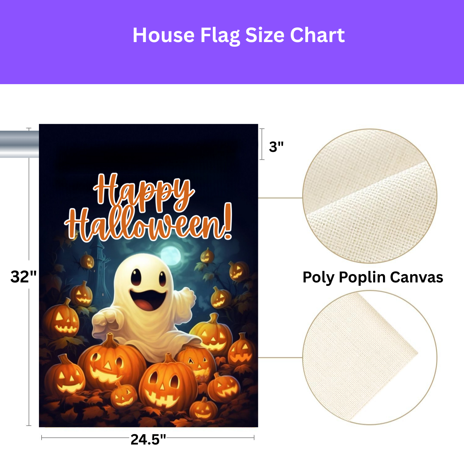 White Ghost and Jack-o-lanterns Garden Flag