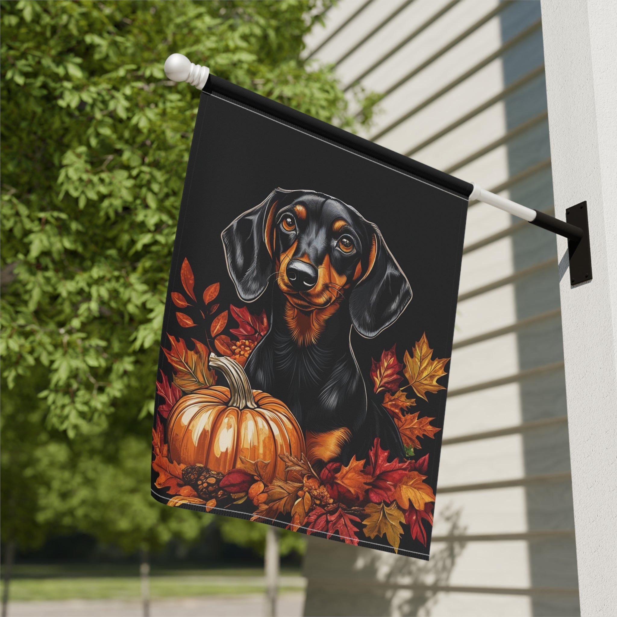 Dachshund and Pumpkin Garden Flag