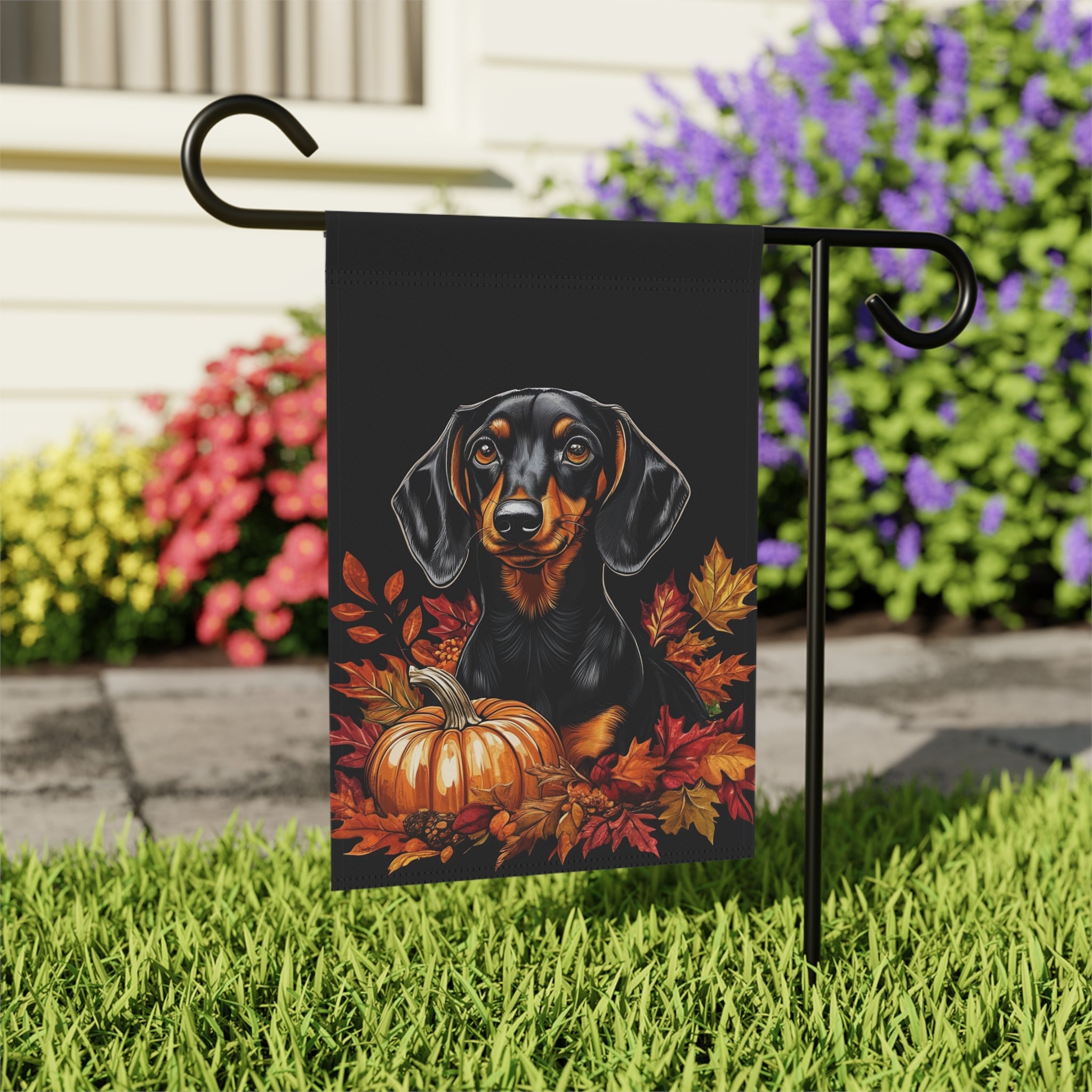 Dachshund and Pumpkin Garden Flag