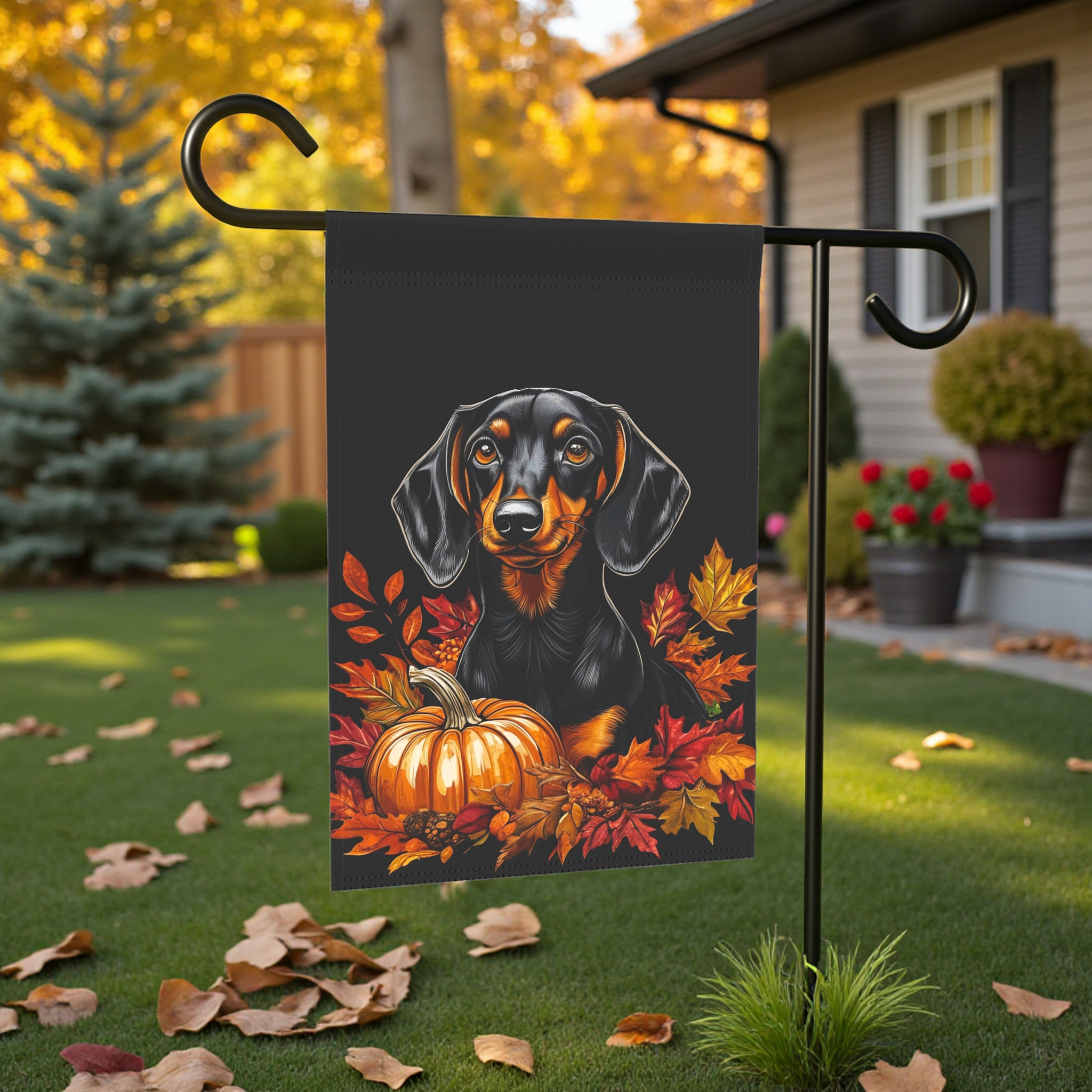 Dachshund and Pumpkin Garden Flag