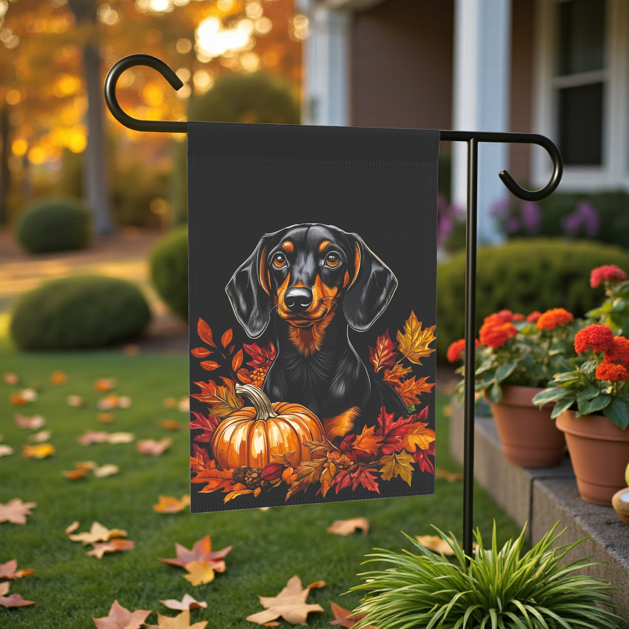 Dachshund and Pumpkin Garden Flag