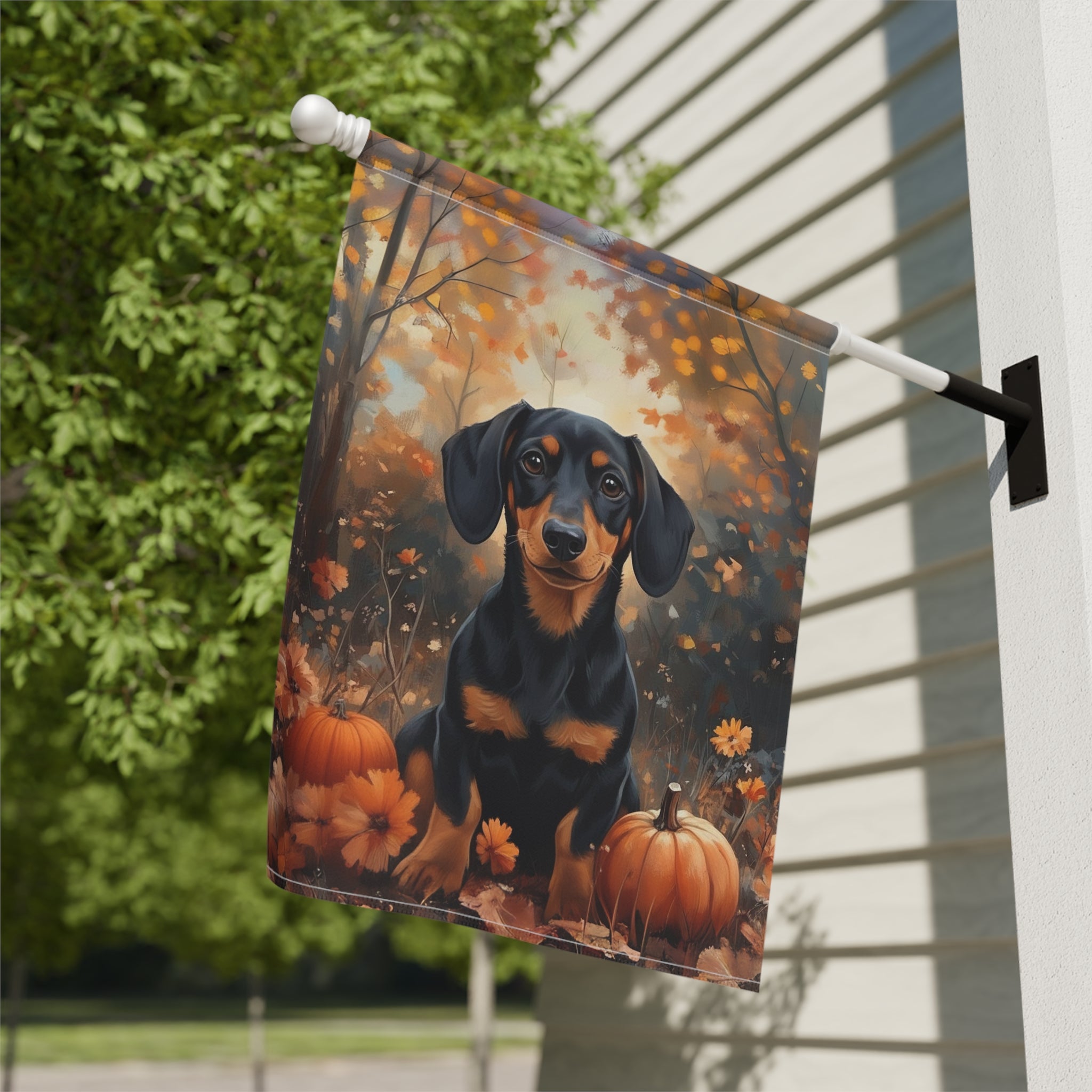 Autumn Dachshund and Pumpkin Garden Flag