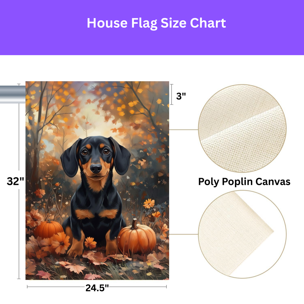Autumn Dachshund and Pumpkin Garden Flag - yard display - Dragonfire Gardens