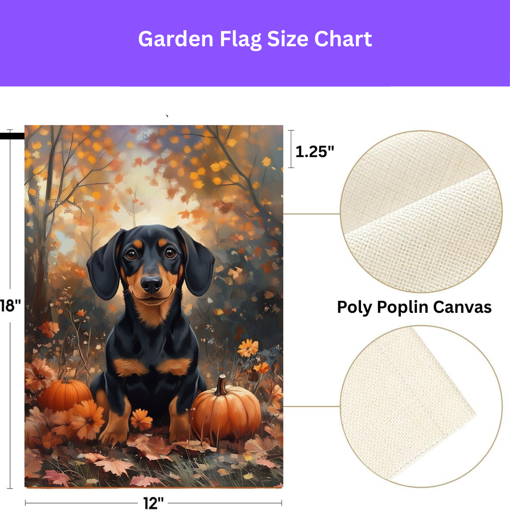Autumn Dachshund and Pumpkin Garden Flag - porch decor - Dragonfire Gardens