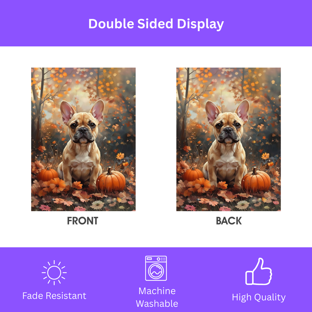 Fall French Bulldog Garden Flag - double-sided design - Dragonfire Gardens