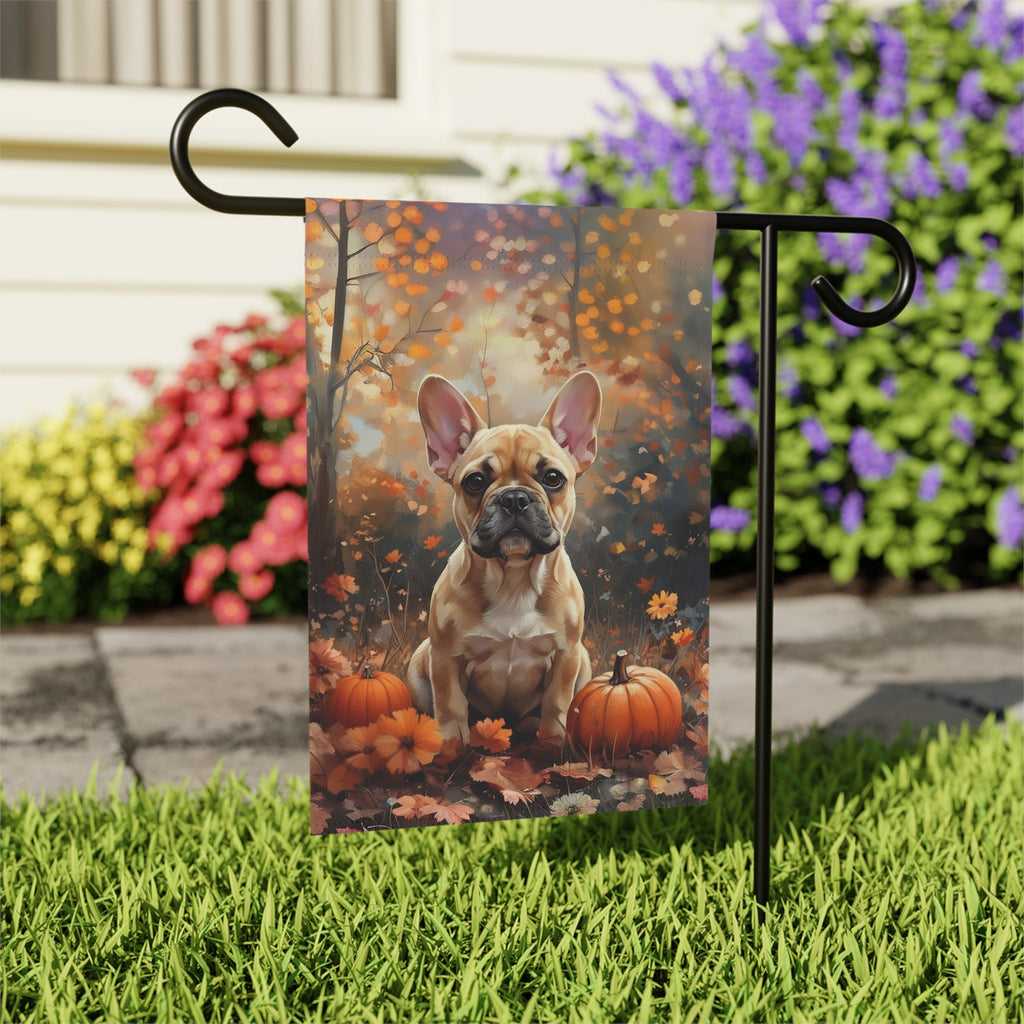 Fall French Bulldog Garden Flag - outdoor display - Dragonfire Gardens