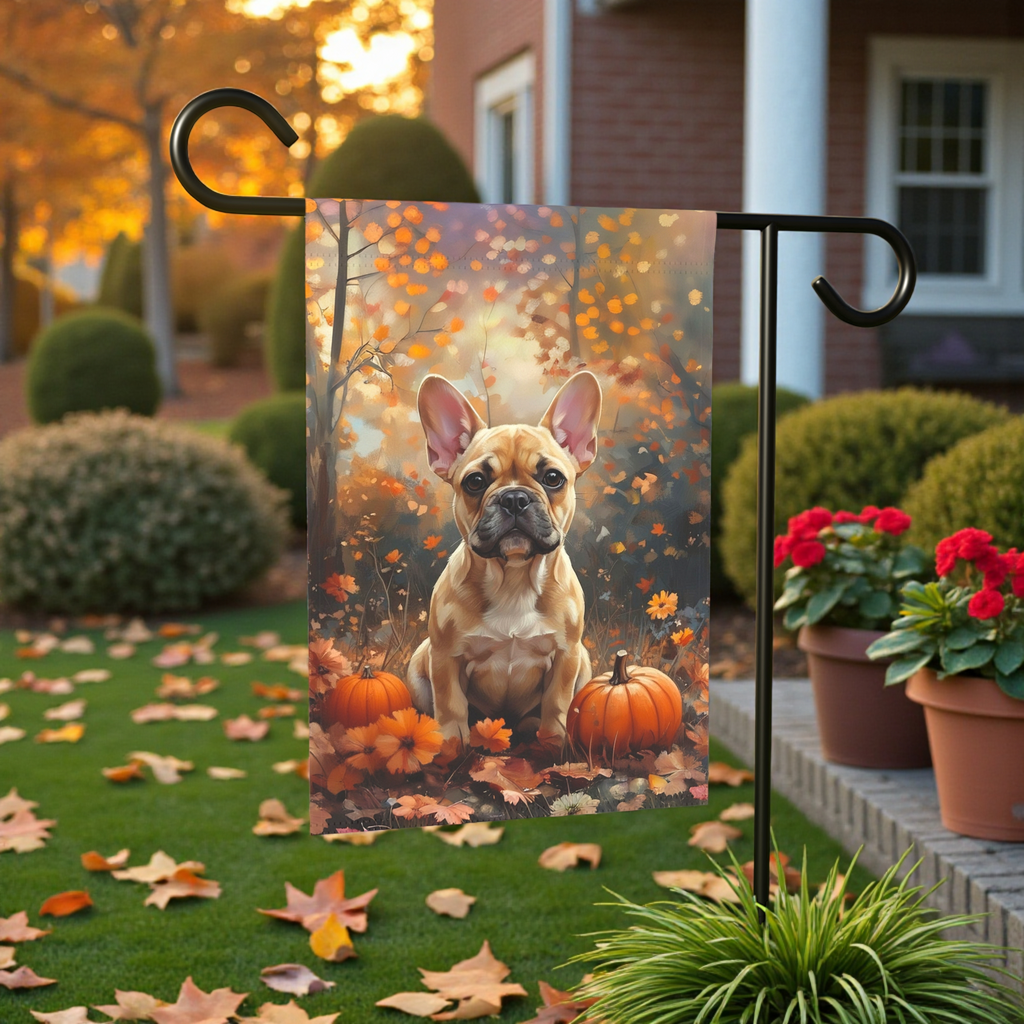 Fall French Bulldog Garden Flag - front view - Dragonfire Gardens