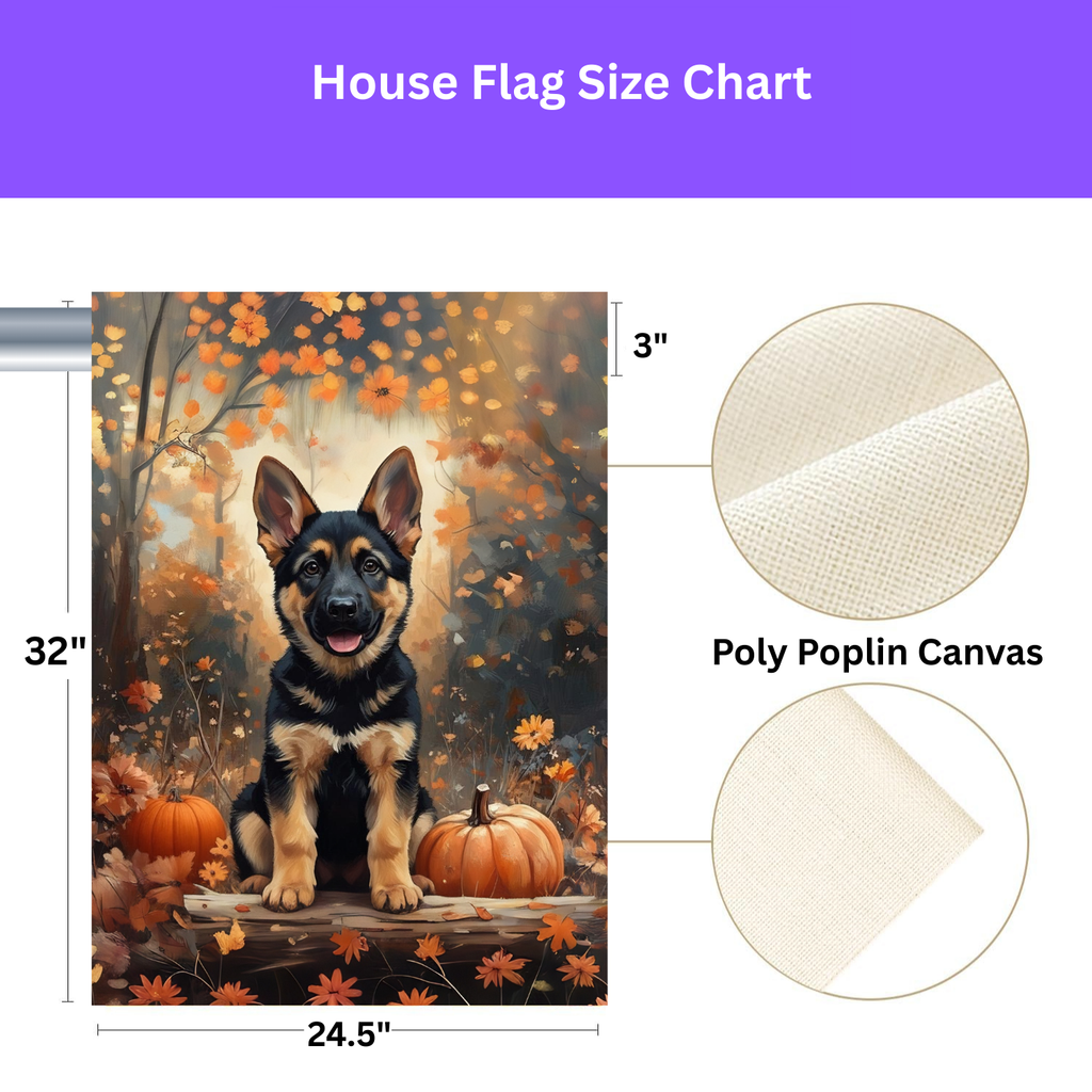 Fall German Shepherd Puppy and Pumpkin Garden Flag - yard display - Dragonfire Gardens