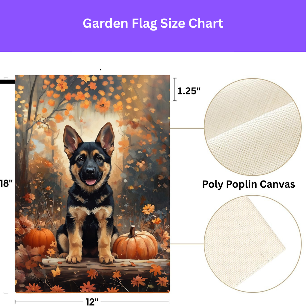 Fall German Shepherd Puppy and Pumpkin Garden Flag - porch decor - Dragonfire Gardens