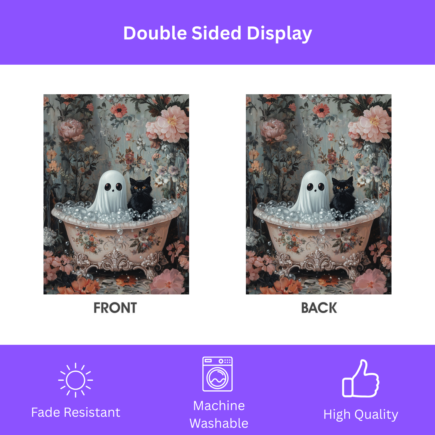 Ghost and Black Cat Bubble Bath Garden Flag