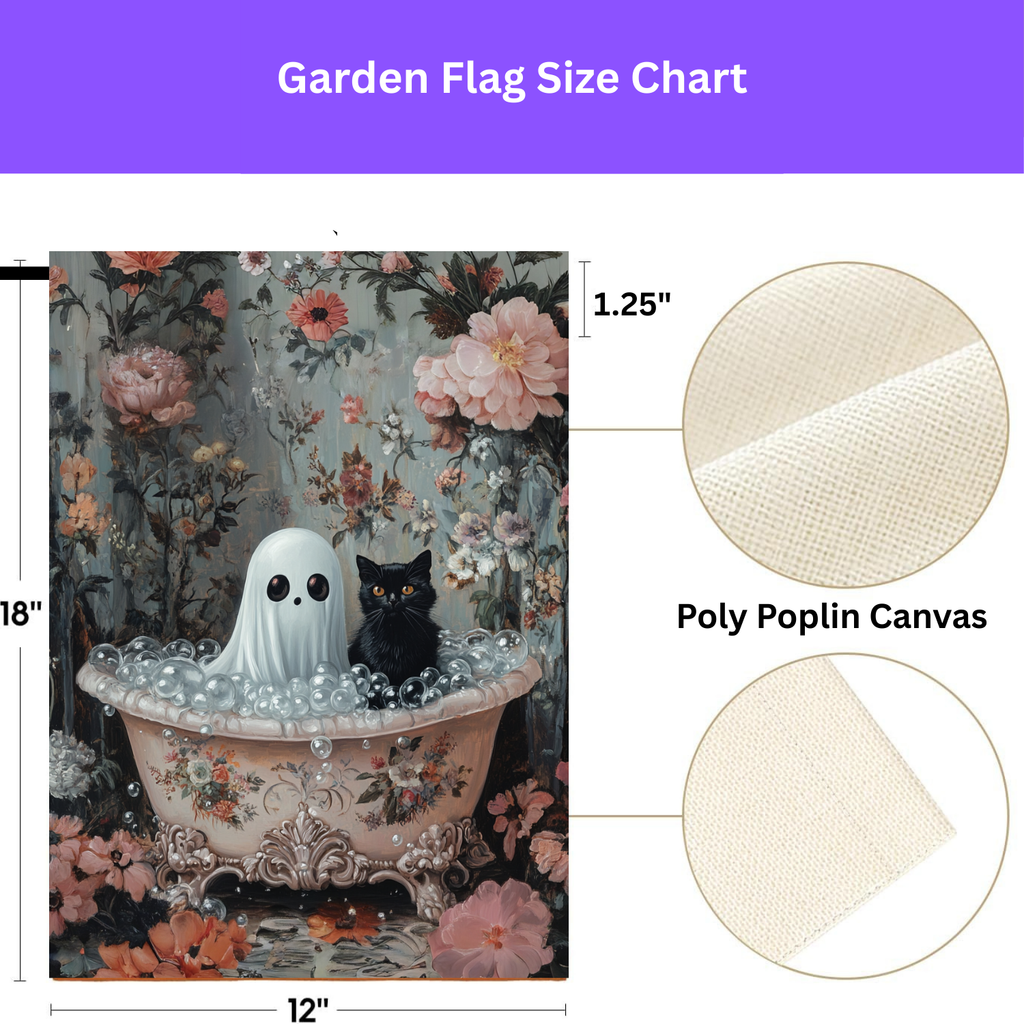 Ghost and Black Cat Bubble Bath Garden Flag - yard display - Dragonfire Gardens