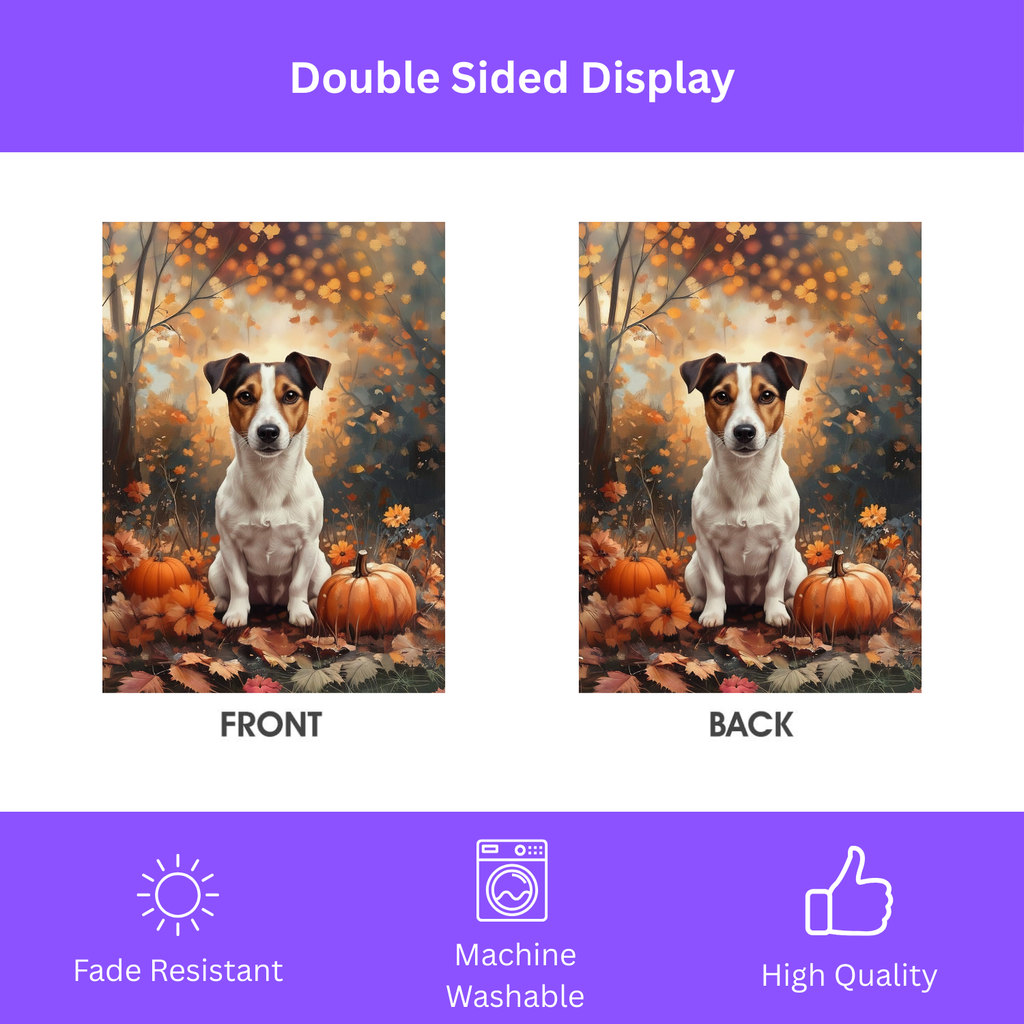 Fall Jack Russell Terrier and Pumpkin Garden Flag - yard display - Dragonfire Gardens