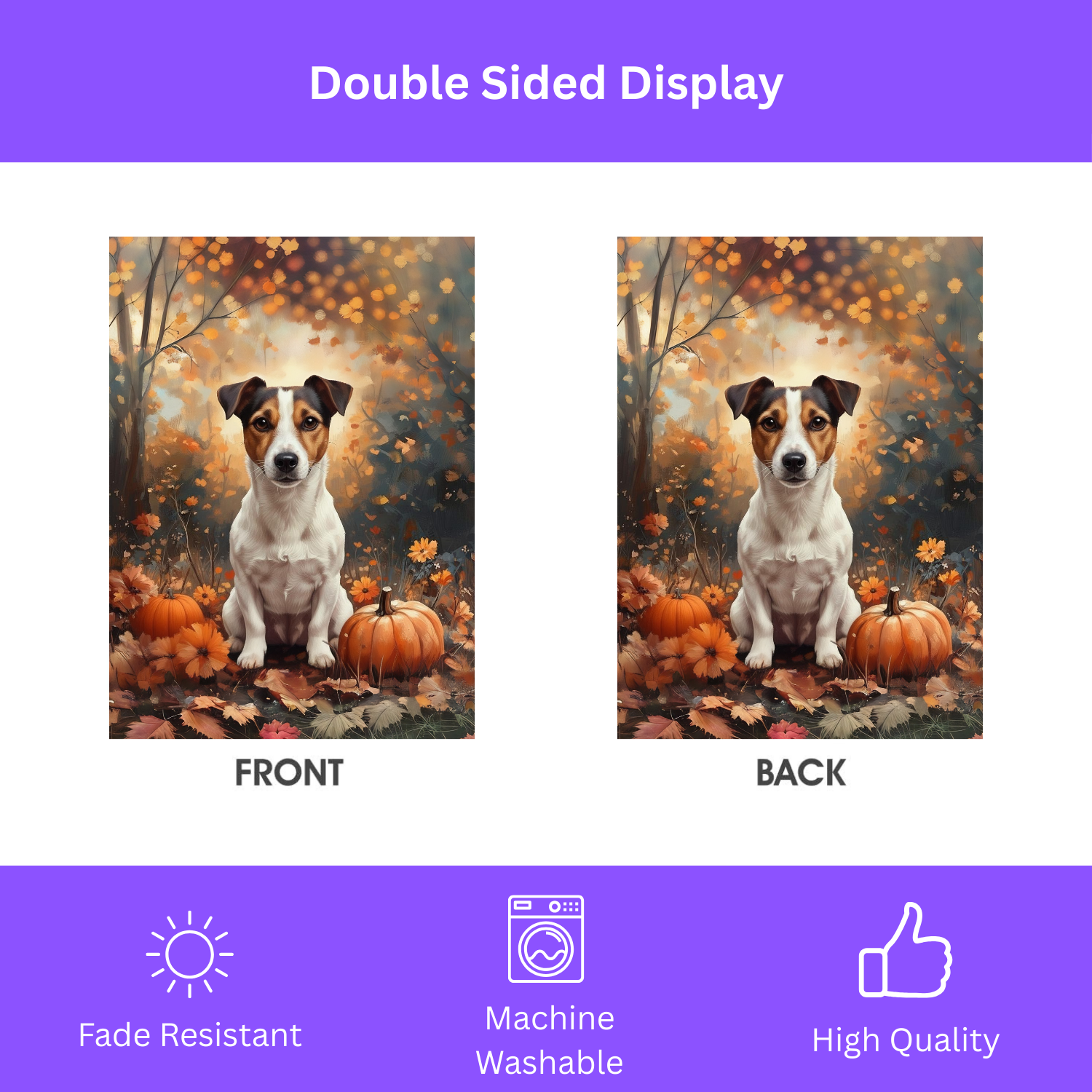 Fall Jack Russell Terrier and Pumpkin Garden Flag - yard display - Dragonfire Gardens