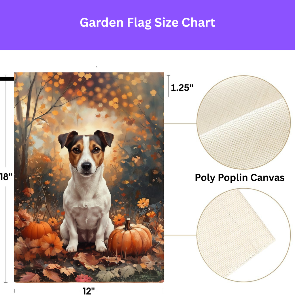 Fall Jack Russell Terrier and Pumpkin Garden Flag - double-sided design - Dragonfire Gardens