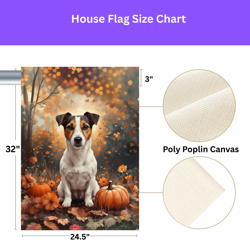 Fall Jack Russell Terrier and Pumpkin Garden Flag - porch decor - Dragonfire Gardens