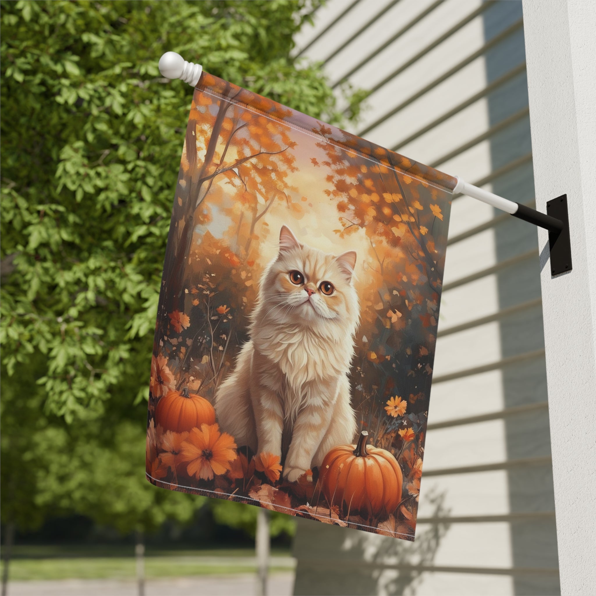 Fall Persian Cat and Pumpkin Garden Flag