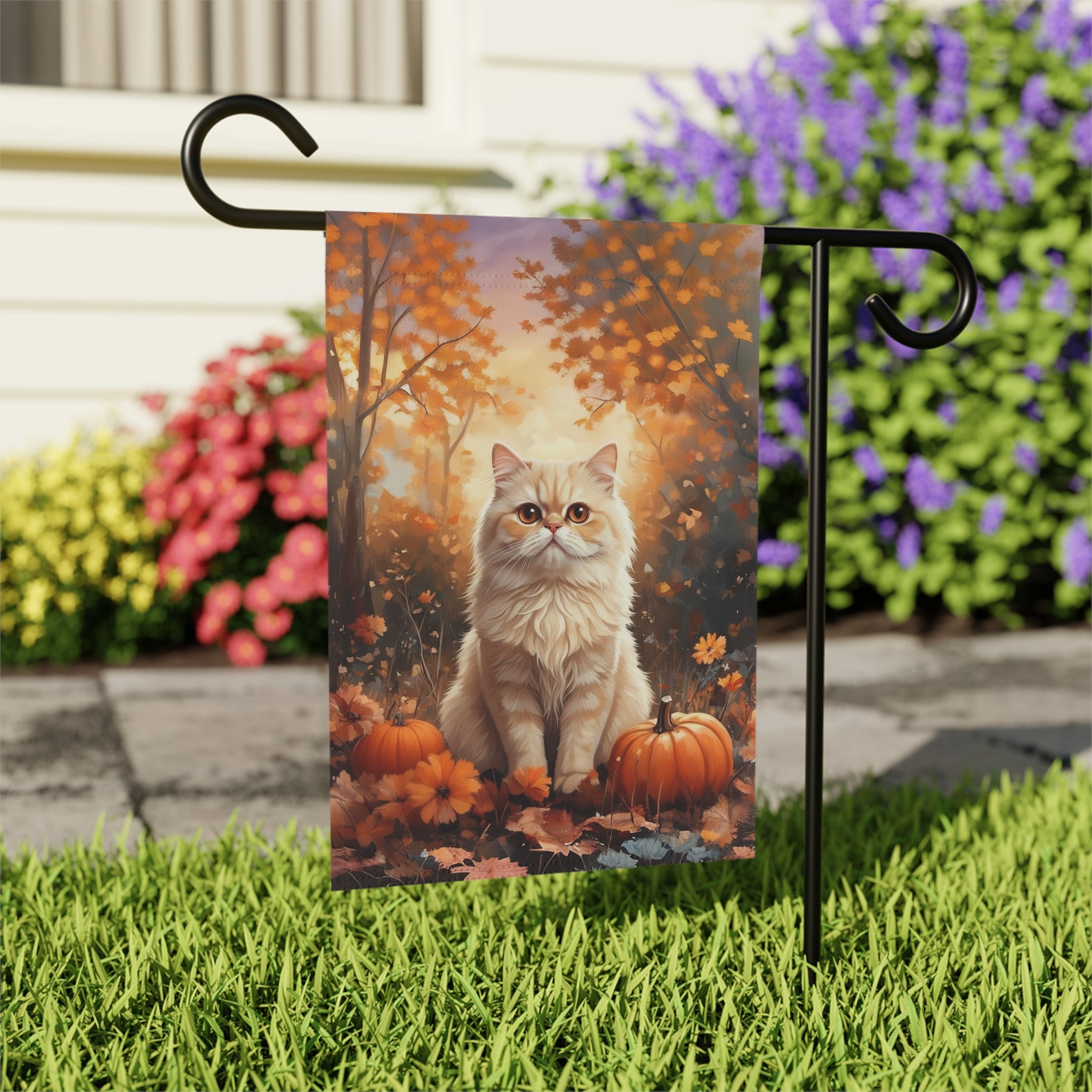 Fall Persian Cat and Pumpkin Garden Flag