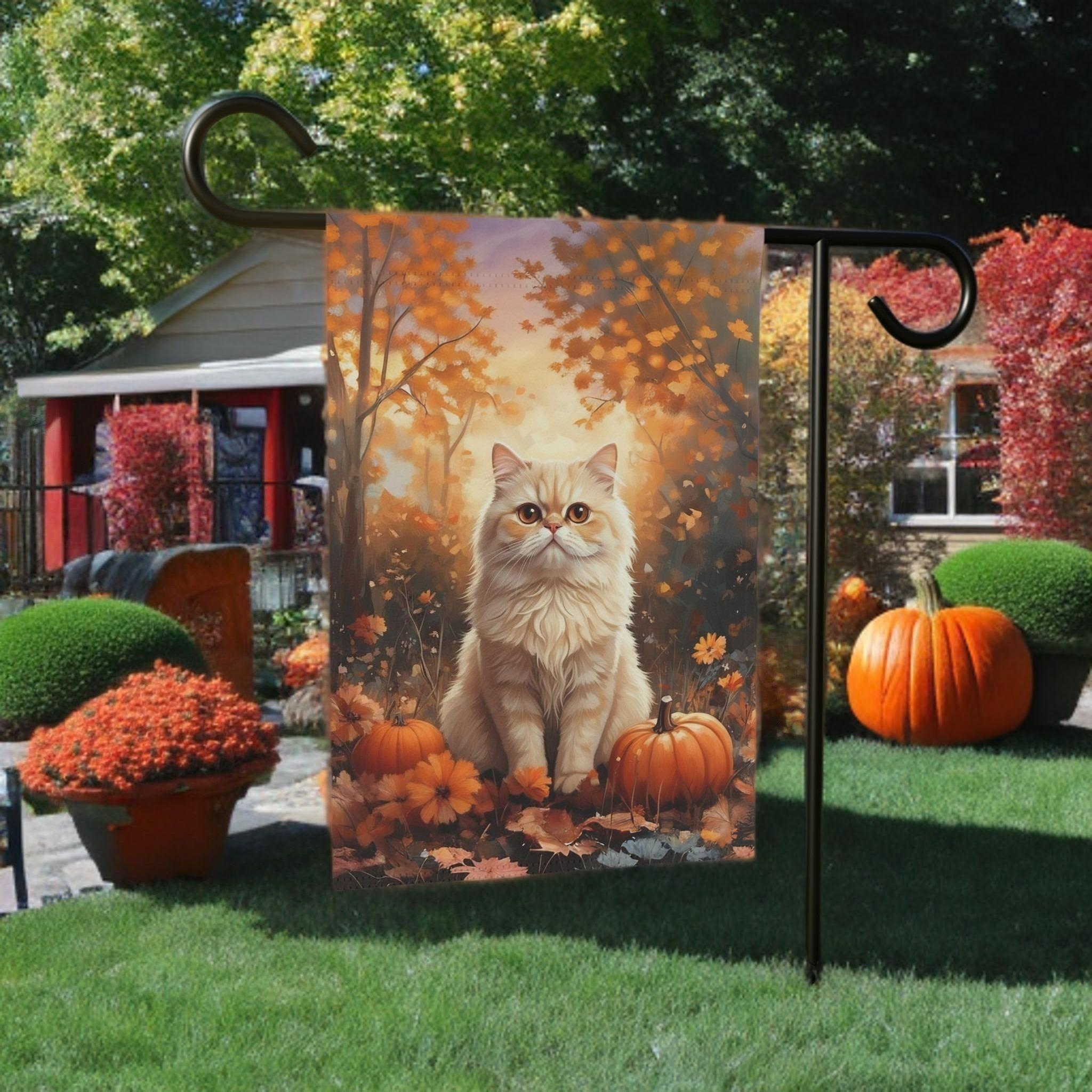 Fall Persian Cat and Pumpkin Garden Flag
