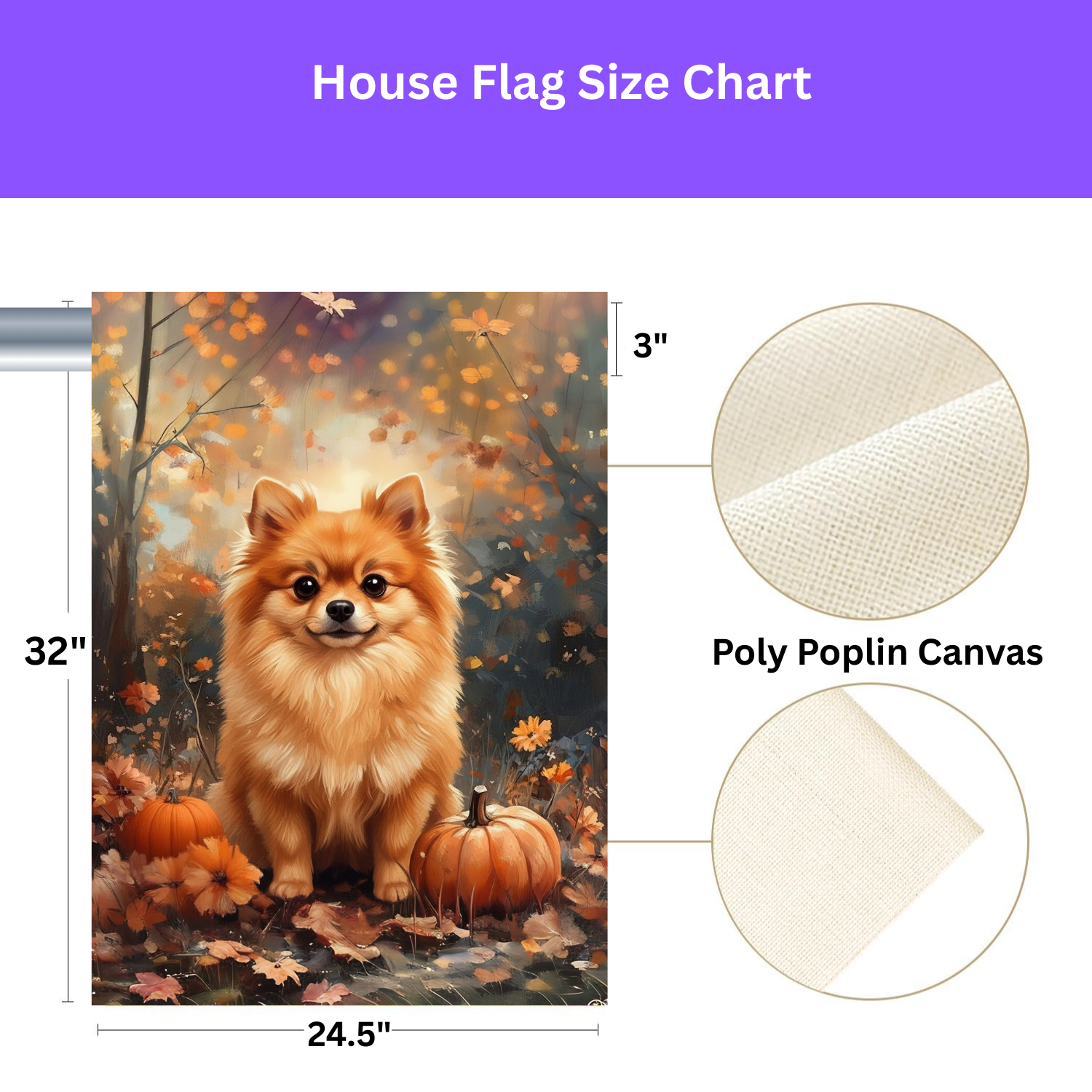 Fall Pomeranian and Pumpkin Garden Flag - yard display - Dragonfire Gardens