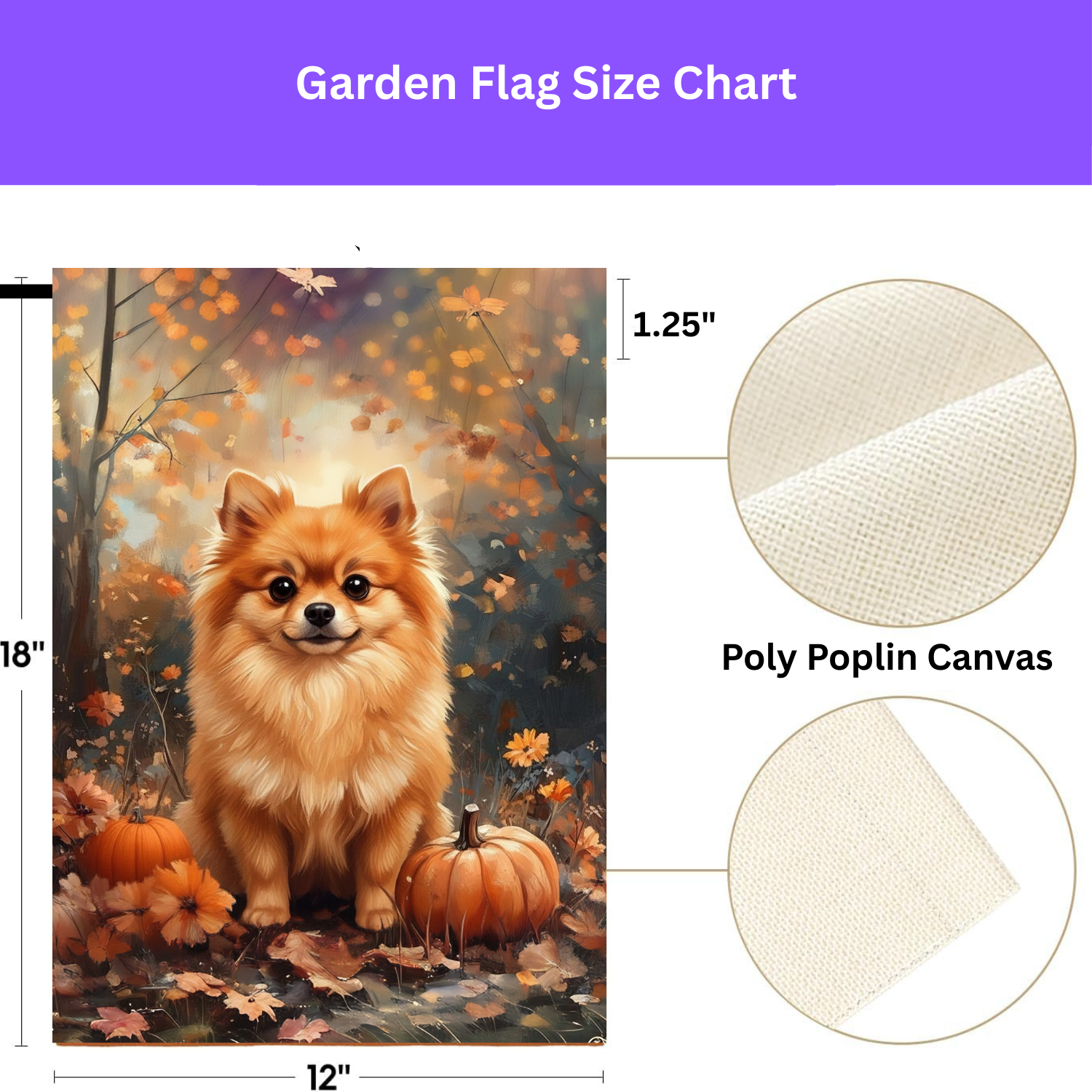 Fall Pomeranian and Pumpkin Garden Flag - porch decor - Dragonfire Gardens