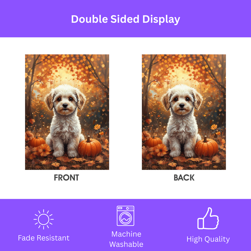Fall Poodle and Pumpkin Garden Flag - double-sided design - Dragonfire Gardens
