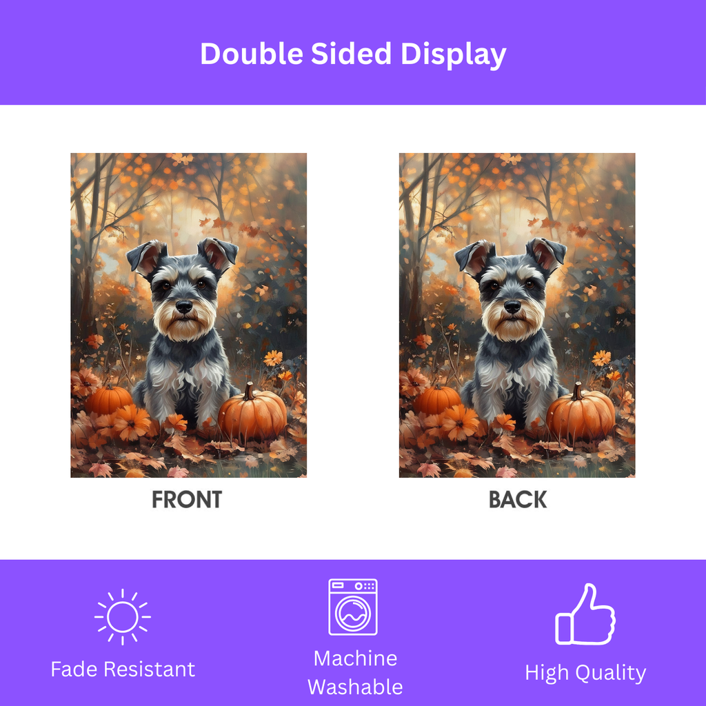 Fall Schnauzer and Pumpkin Garden Flag - double-sided design - Dragonfire Gardens