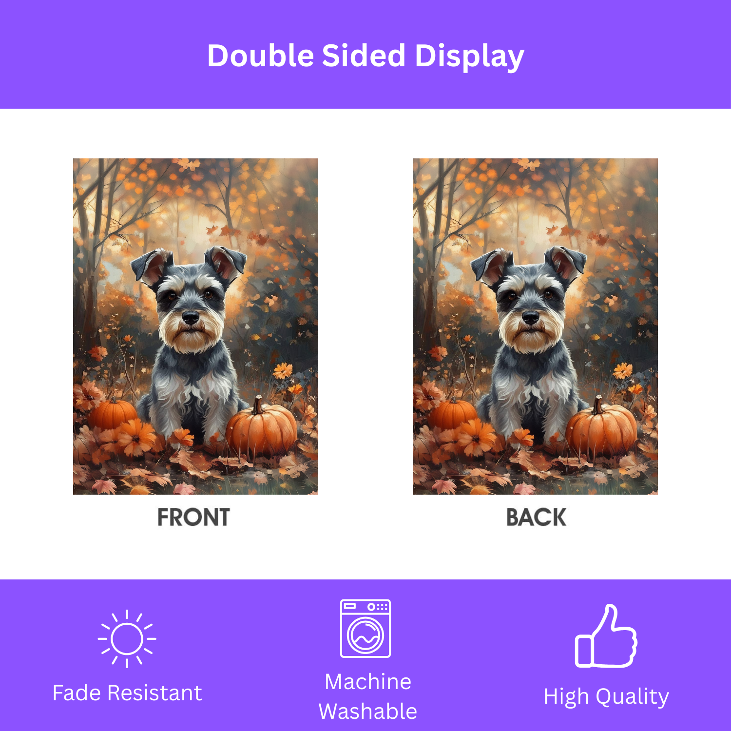 Fall Schnauzer and Pumpkin Garden Flag - double-sided design - Dragonfire Gardens