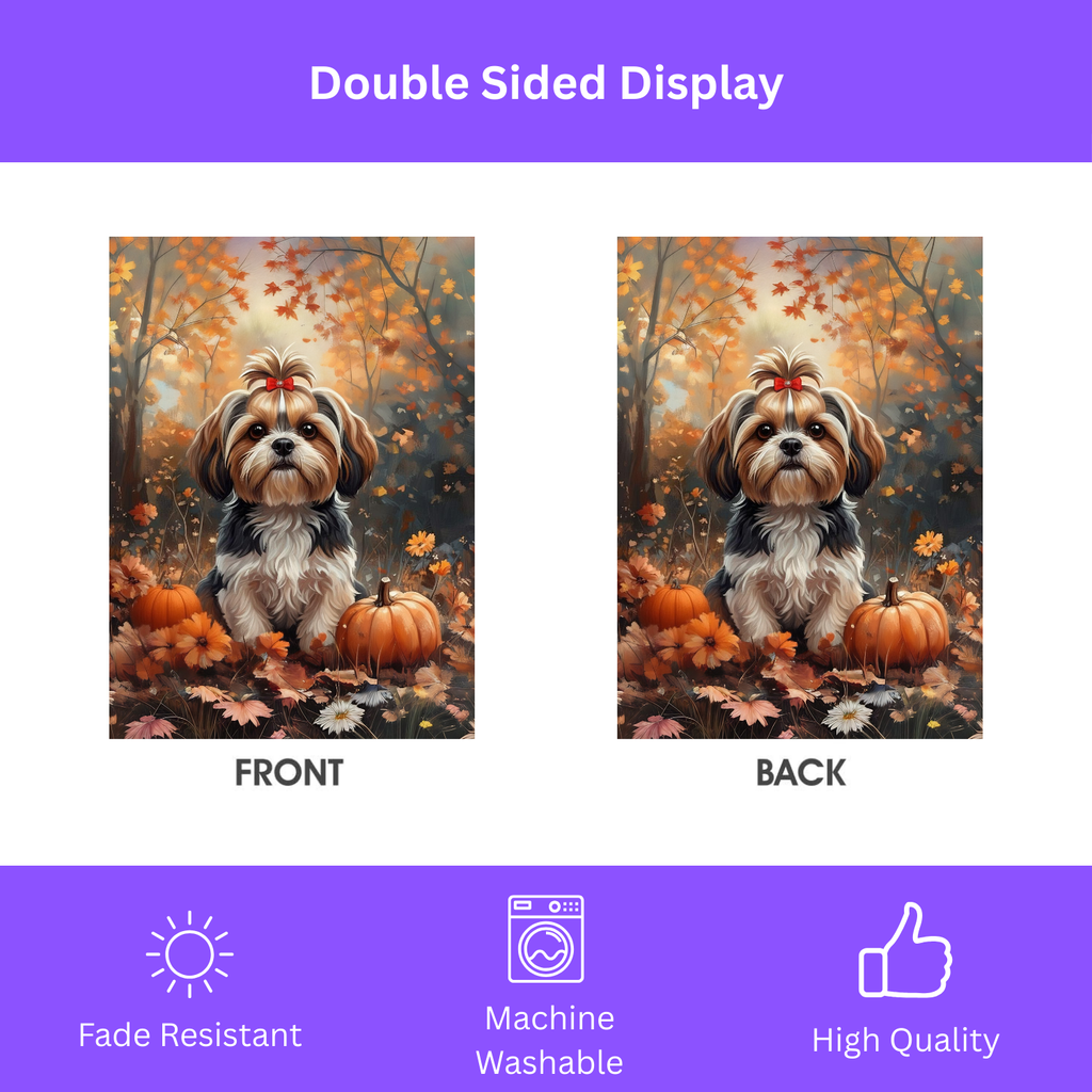 Fall Shih Tzu and Pumpkin Garden Flag - yard display - Dragonfire Gardens