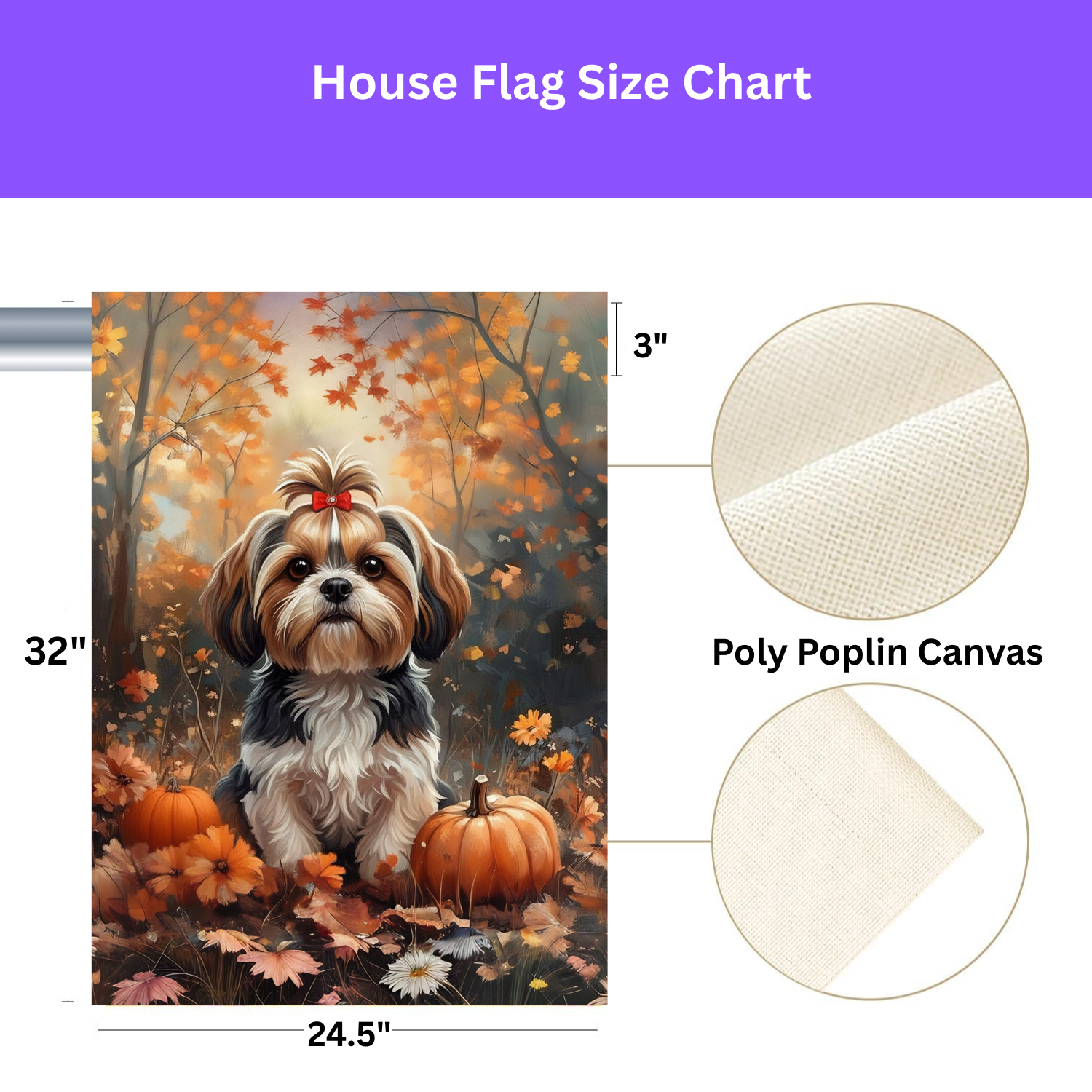 Fall Shih Tzu and Pumpkin Garden Flag - double-sided design - Dragonfire Gardens