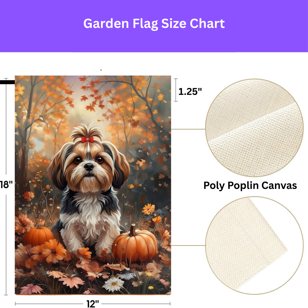 Fall Shih Tzu and Pumpkin Garden Flag - porch decor - Dragonfire Gardens