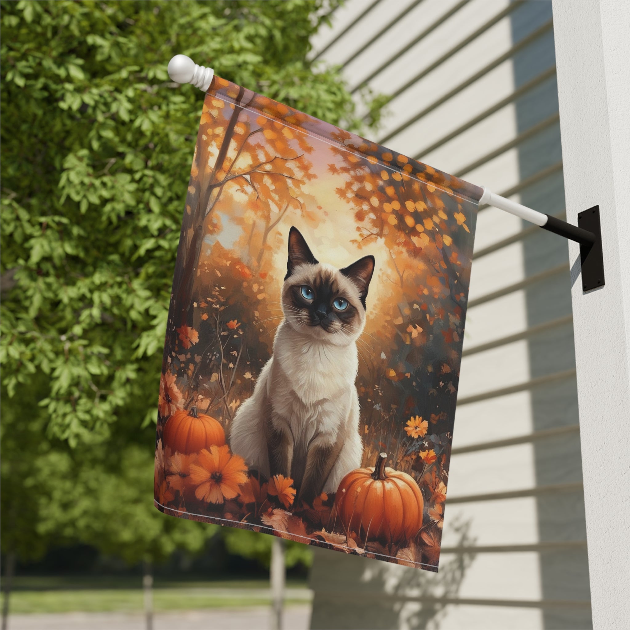 Fall Siamese Cat and Pumpkin Garden Flag