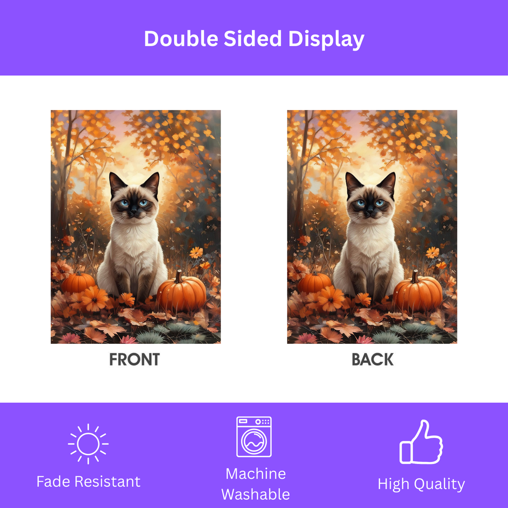 Fall Siamese Cat and Pumpkin Garden Flag