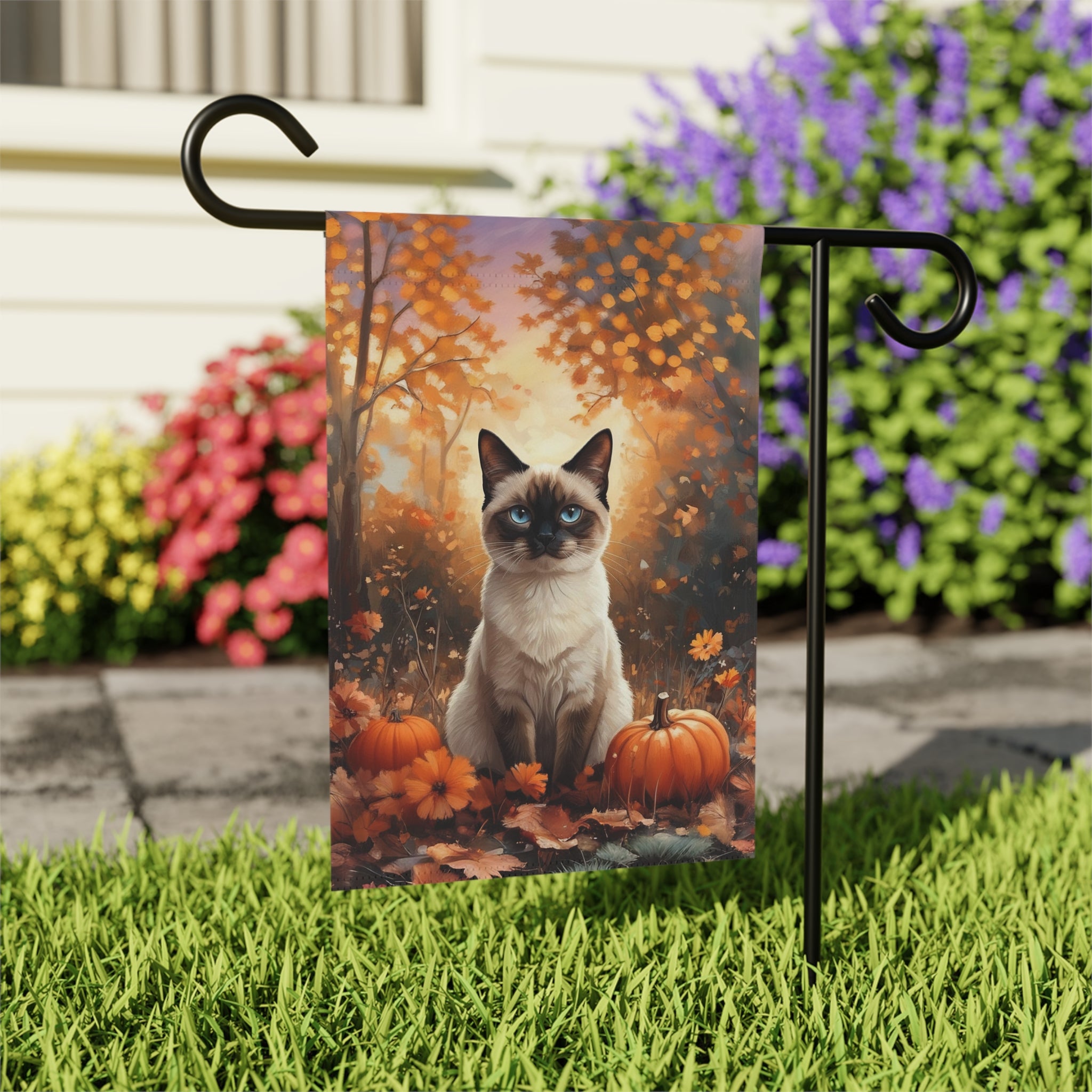 Fall Siamese Cat and Pumpkin Garden Flag