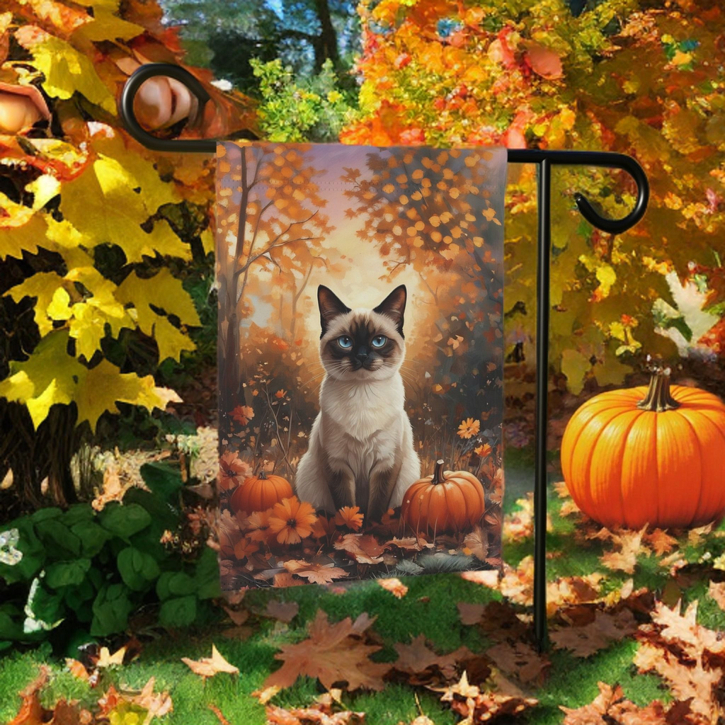 Fall Siamese Cat and Pumpkin Garden Flag