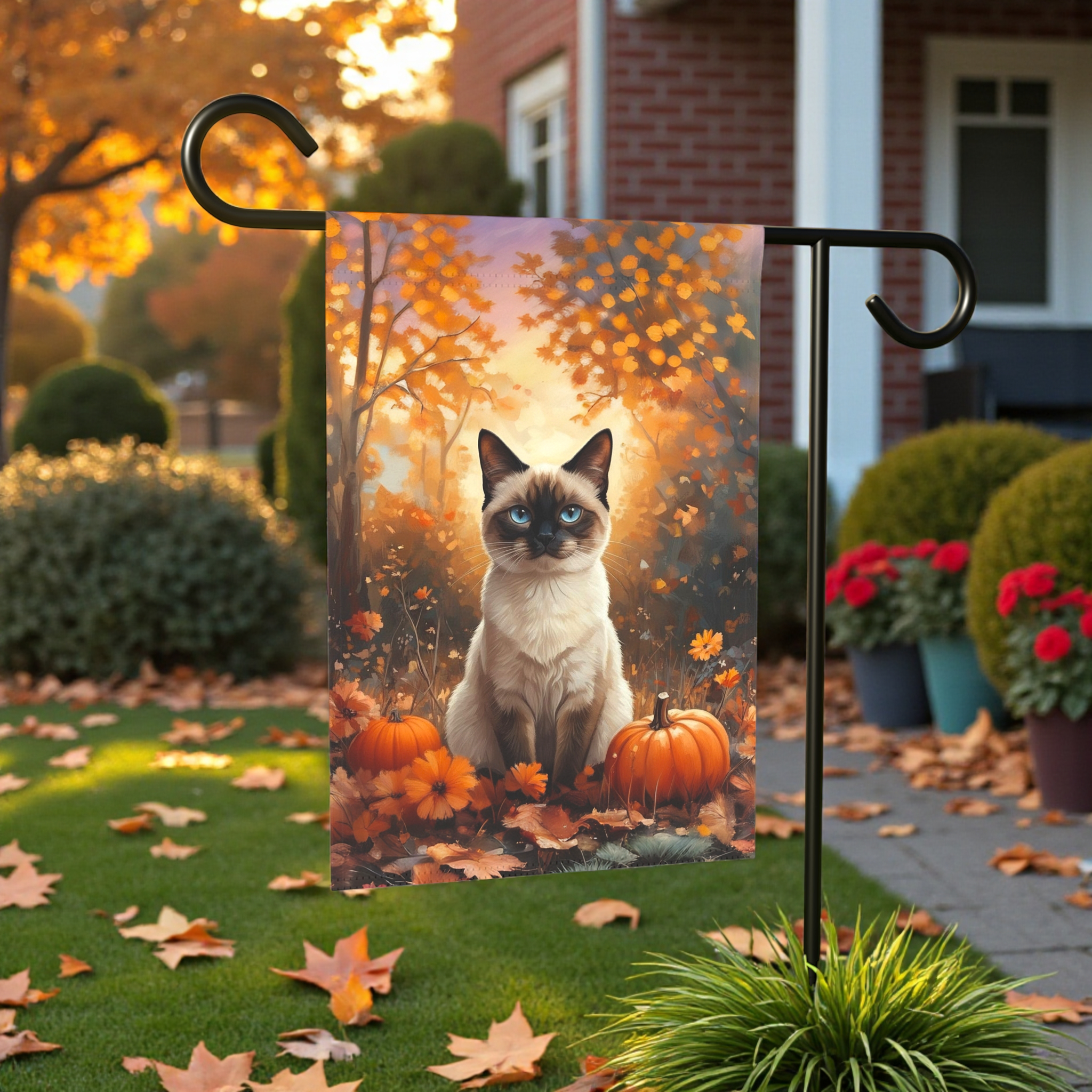 Fall Siamese Cat and Pumpkin Garden Flag