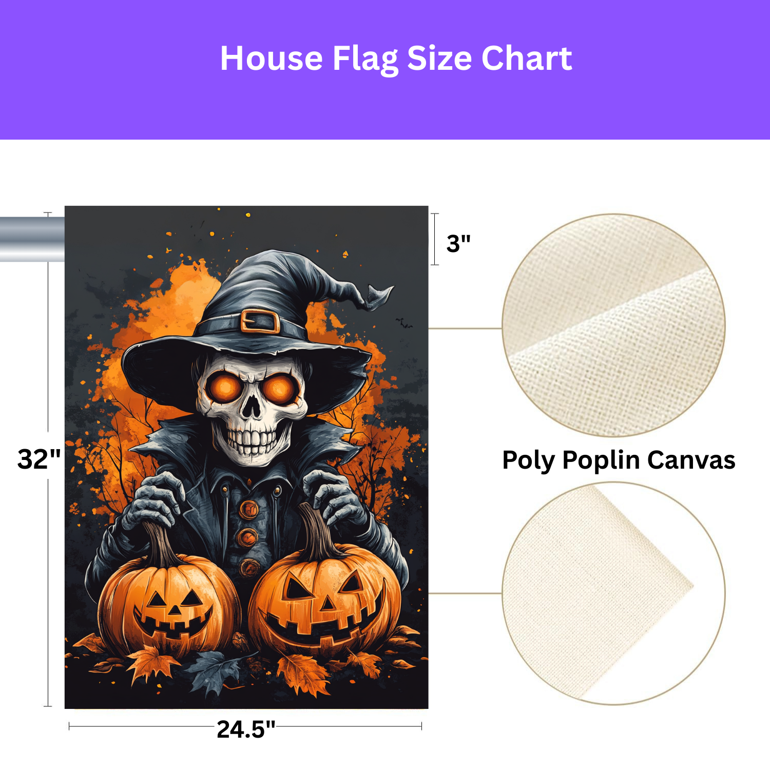 Skeleton and Two Jack-o-Lanterns Garden Flag - yard display - Dragonfire Gardens