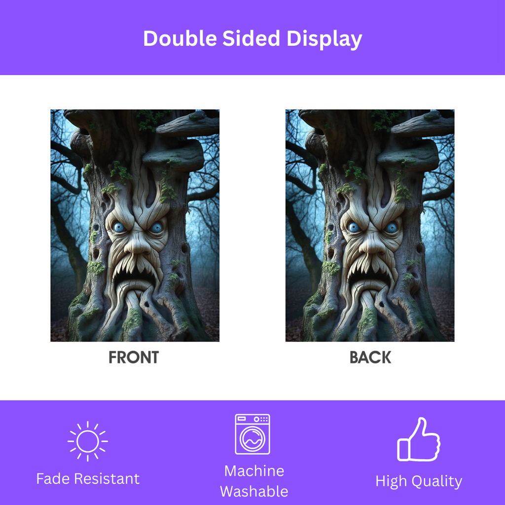 Scary Halloween Tree Face Garden Flag - double-sided design - Dragonfire Gardens