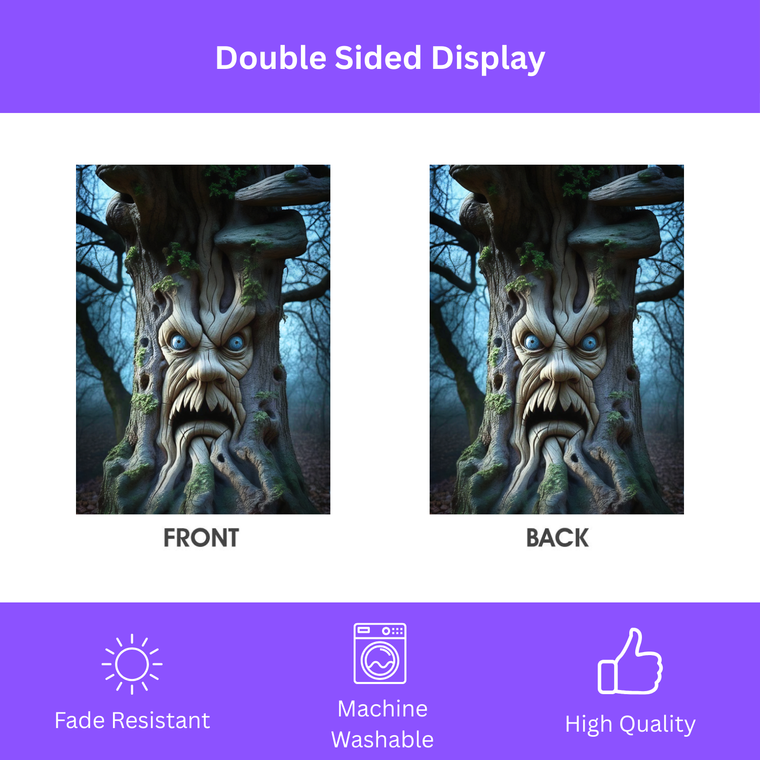 Scary Halloween Tree Face Garden Flag - double-sided design - Dragonfire Gardens