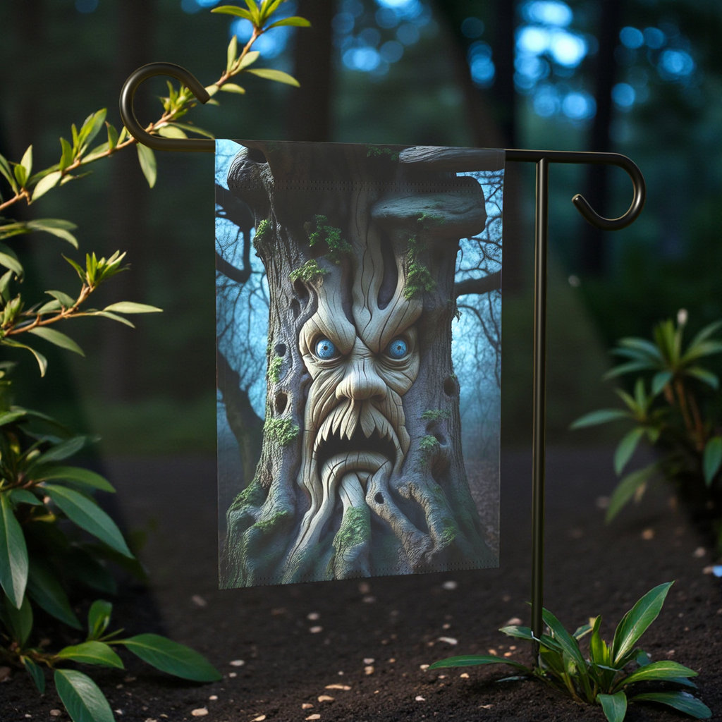 Scary Halloween Tree Face Garden Flag - size comparison - Dragonfire Gardens