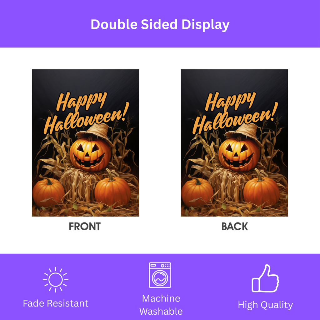 Happy Halloween Jack-o-Lantern Garden Flag - double-sided design - Dragonfire Gardens