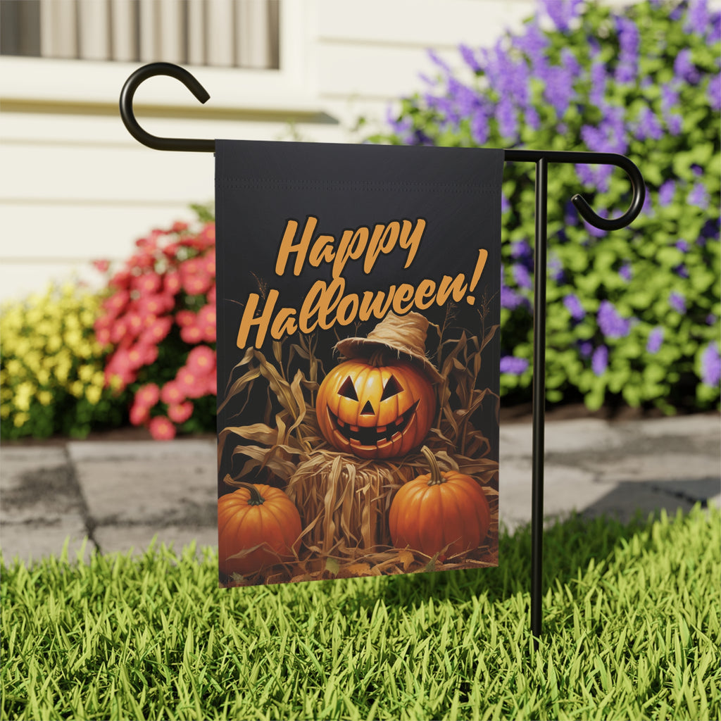 Happy Halloween Jack-o-Lantern Garden Flag - outdoor display - Dragonfire Gardens