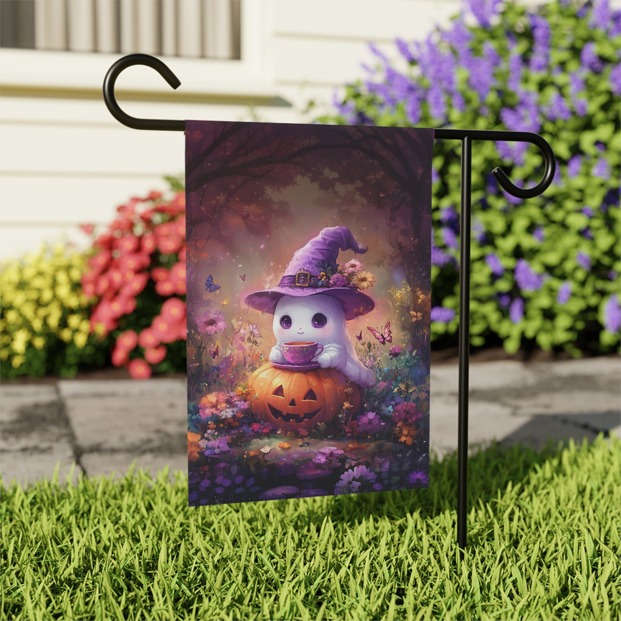 Tea Time Ghost Halloween Garden Flag,