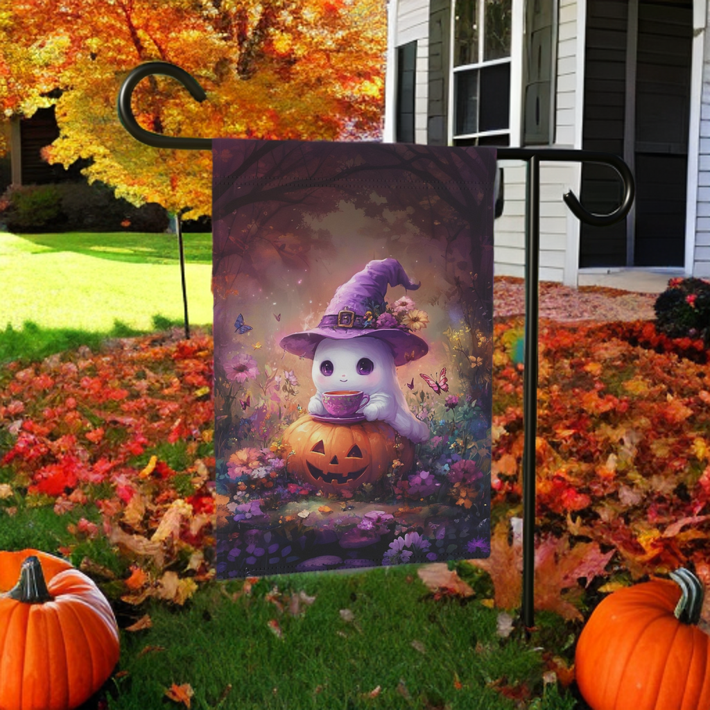 Tea Time Ghost Halloween Garden Flag,