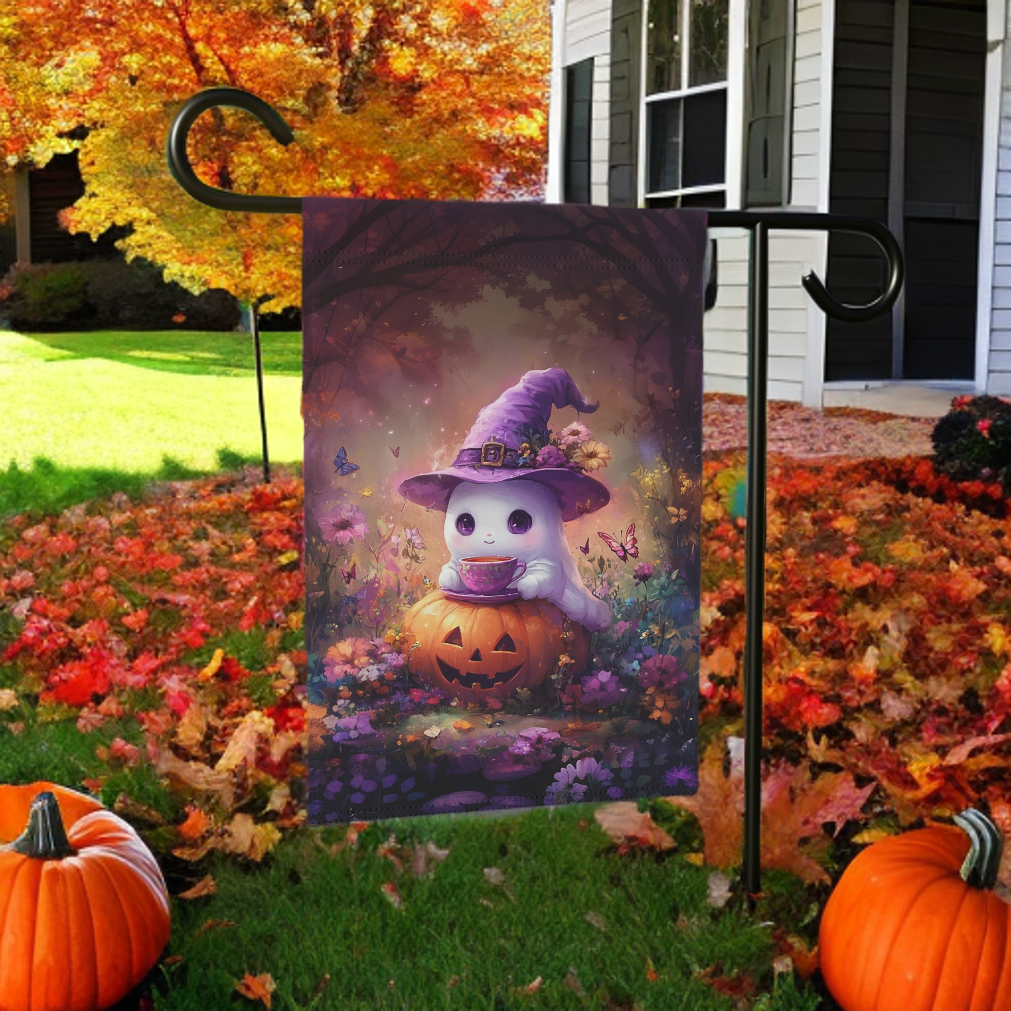 Tea Time Ghost Halloween Garden Flag,