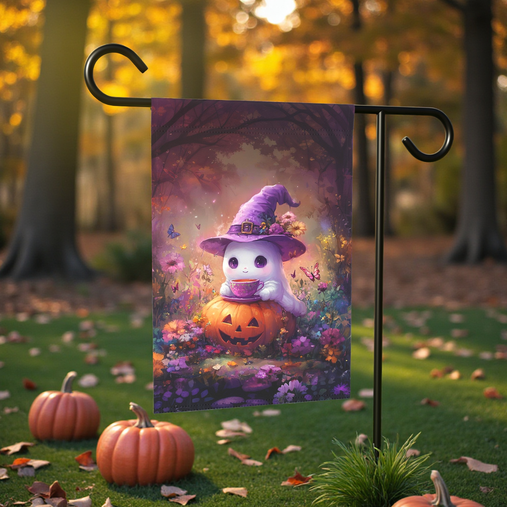 Tea Time Ghost Halloween Garden Flag,