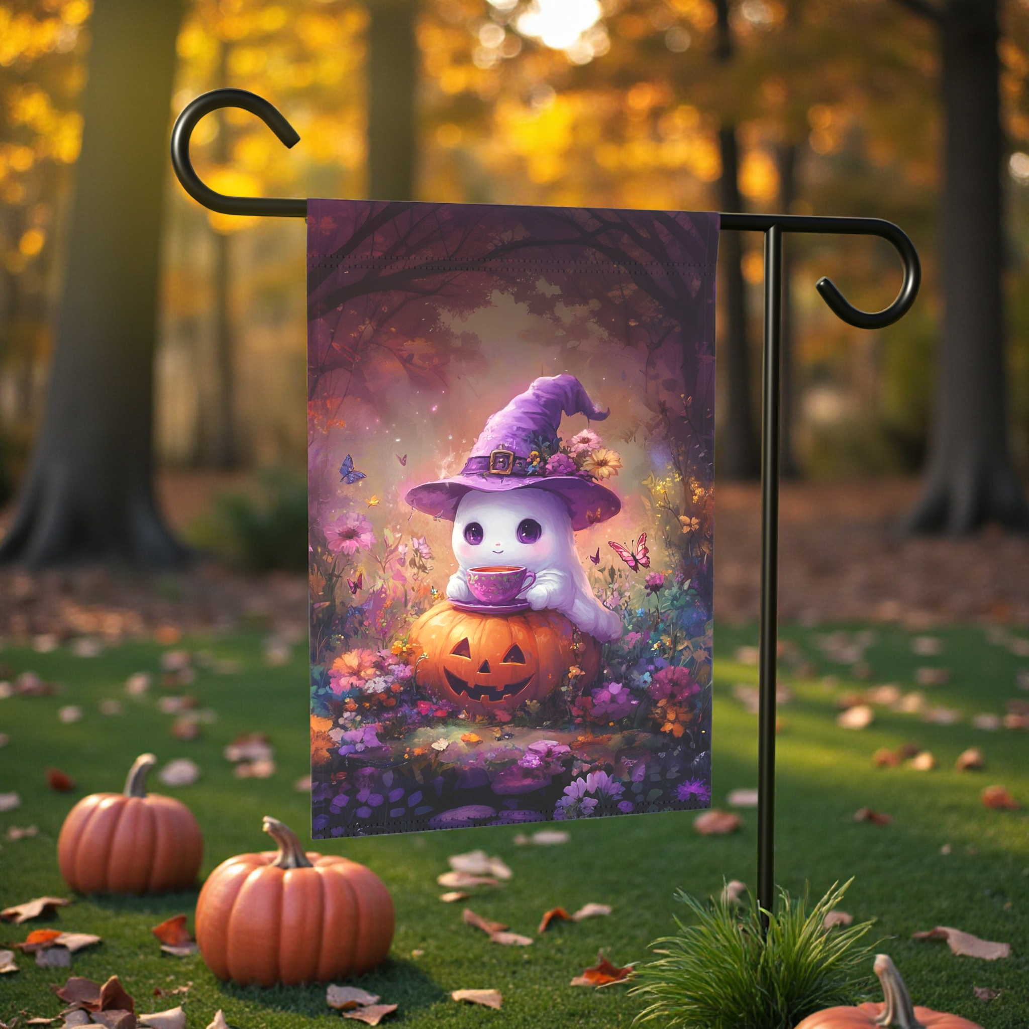 Tea Time Ghost Halloween Garden Flag,