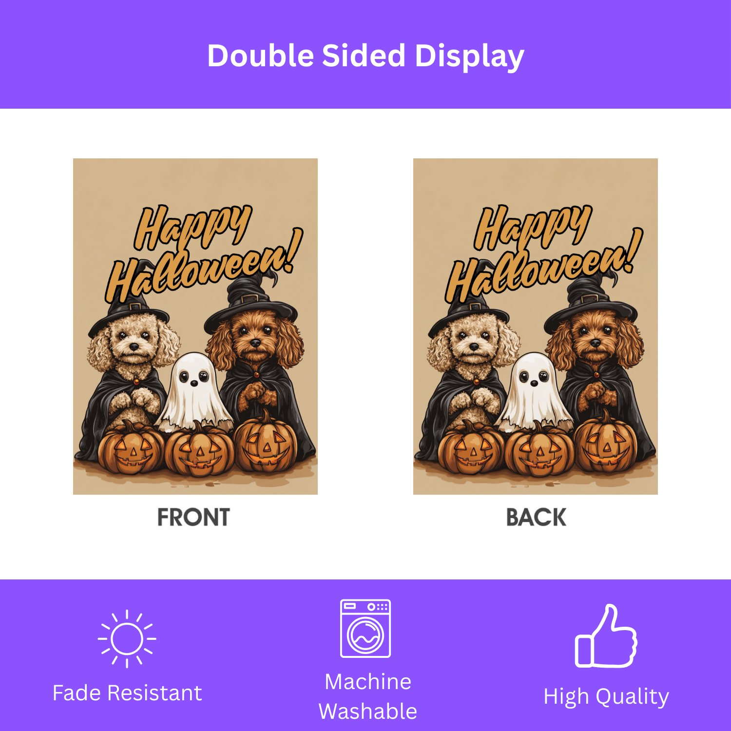 Two Poodles and Ghost Halloween Garden Flag - double-sided design - Dragonfire Gardens