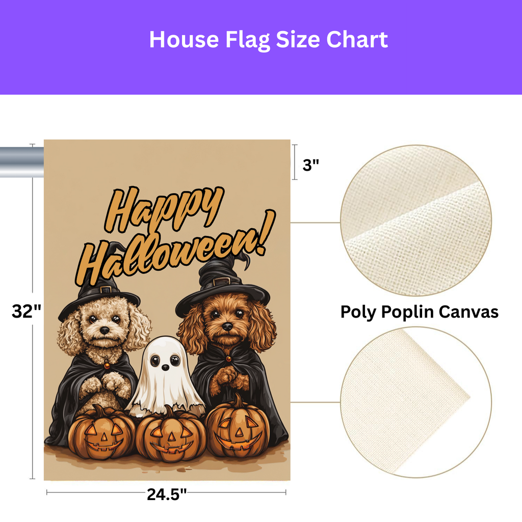 Two Poodles and Ghost Halloween Garden Flag - yard display - Dragonfire Gardens
