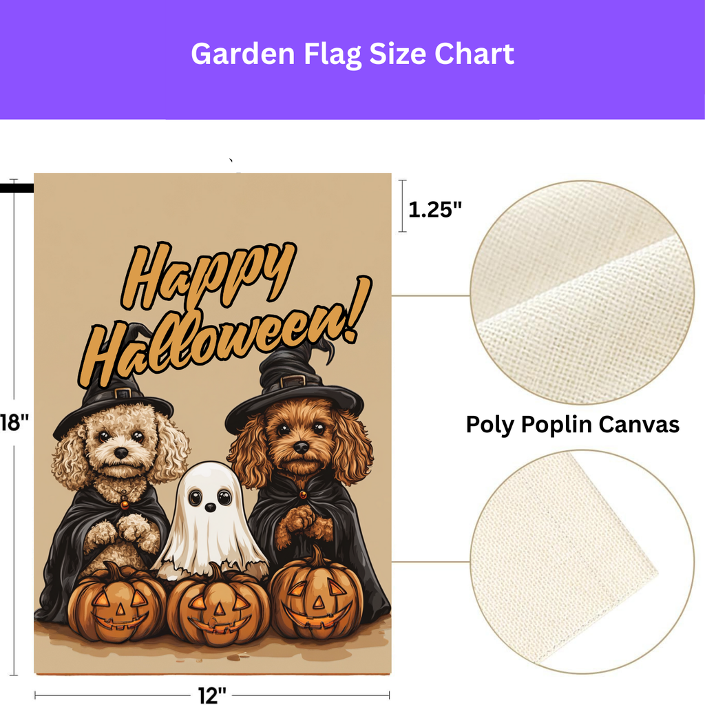 Two Poodles and Ghost Halloween Garden Flag - porch decor - Dragonfire Gardens